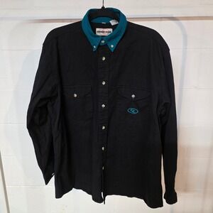 Vintage 90s Cowboy Code Black Teal Trim Button Down Shirt Men Large Long Sleeve‎